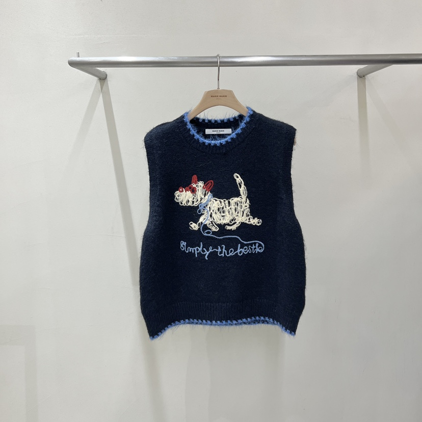 MARIE MARIE韓國直郵26秋季童趣小狗針織馬甲吊帶背心毛絨刺繡MARIE MARIE吊帶/背心圖色3