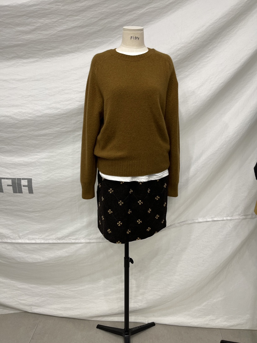 FIFTY韓國直郵26秋冬絎縫亮片刺繡毛呢短裙絎縫FIFTY短裙