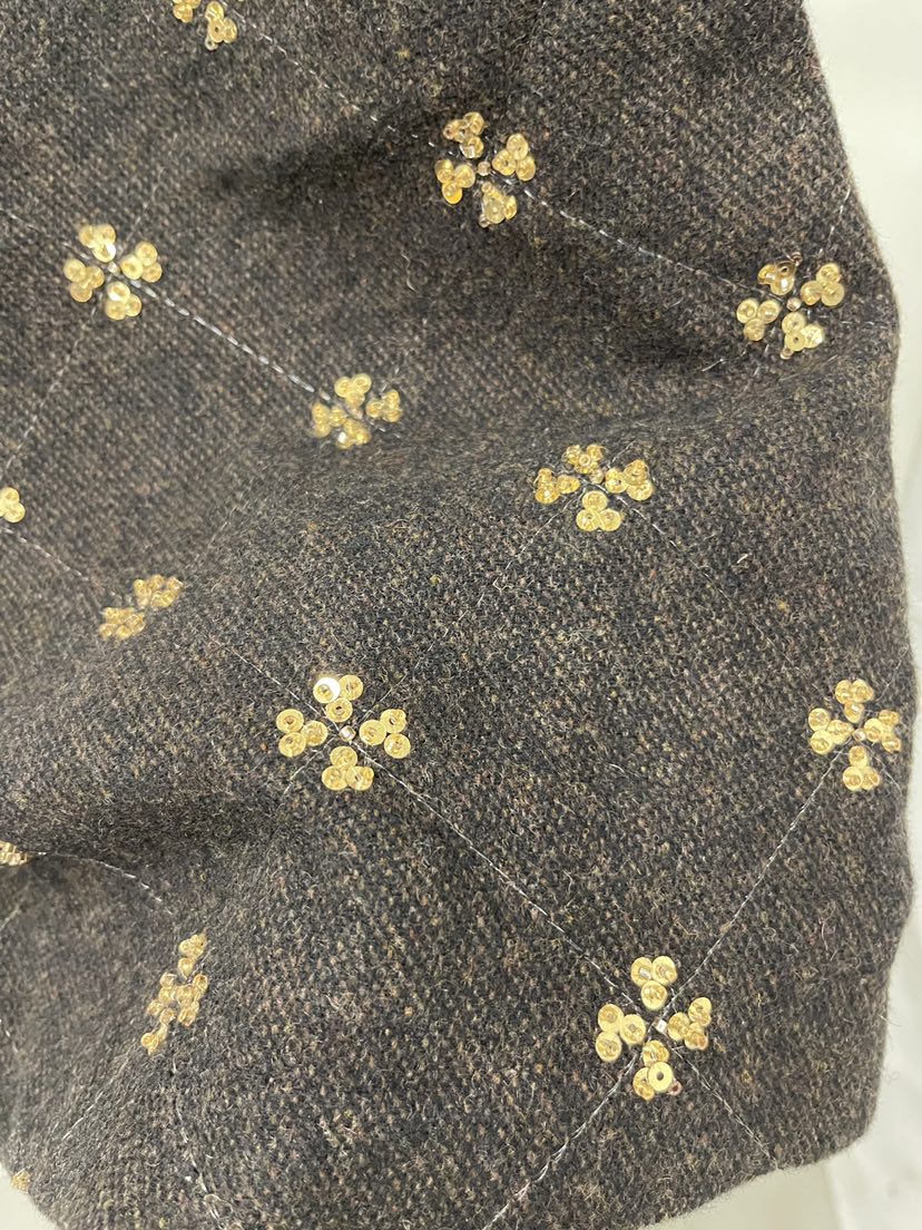 FIFTY韓國直郵26秋冬絎縫亮片刺繡毛呢短裙絎縫FIFTY短裙