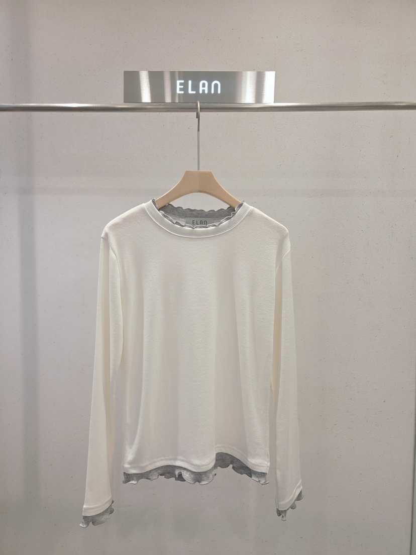 ELAn韓國直郵26秋冬荷葉邊拼接長袖T恤荷葉邊ELAn長袖T恤圖色1