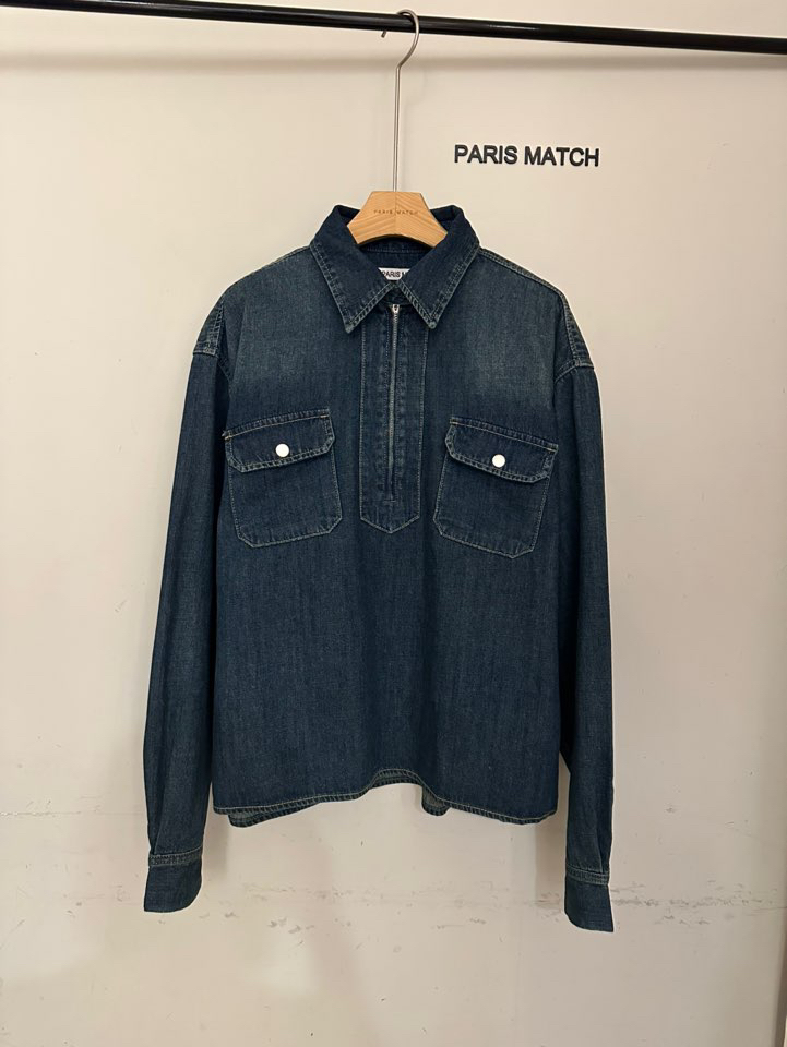 PARIS MATCH韓國代購26秋冬半開襟牛仔襯衫蕾絲衫翻領開襟PARIS MATCH襯衫/蕾絲衫圖色1