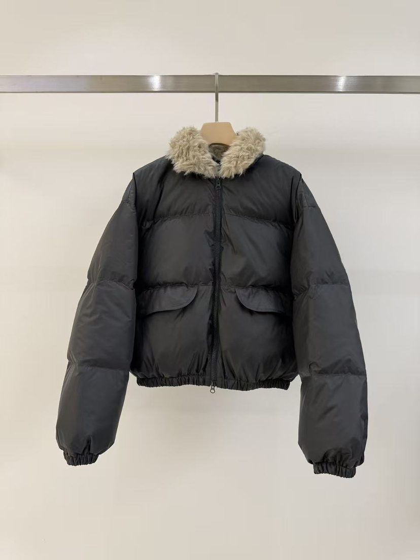 HAUTTE韓國直郵26秋季短款毛領充絨羽絨服短款羽絨服可拆卸毛HAUTTE短款羽絨服圖色3墨色