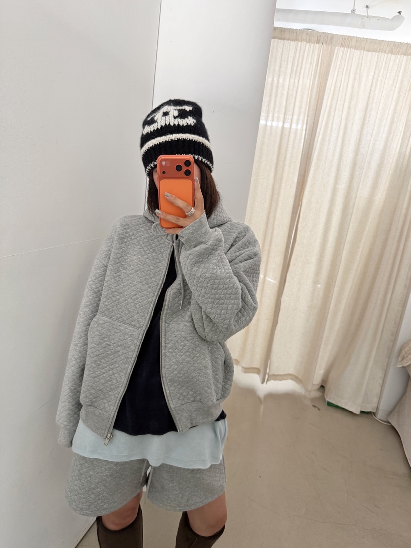 OLI EDIT韓國代購26秋冬菱格絎縫連帽套裝衛衣連帽衫口袋抽繩OLI EDIT衛衣