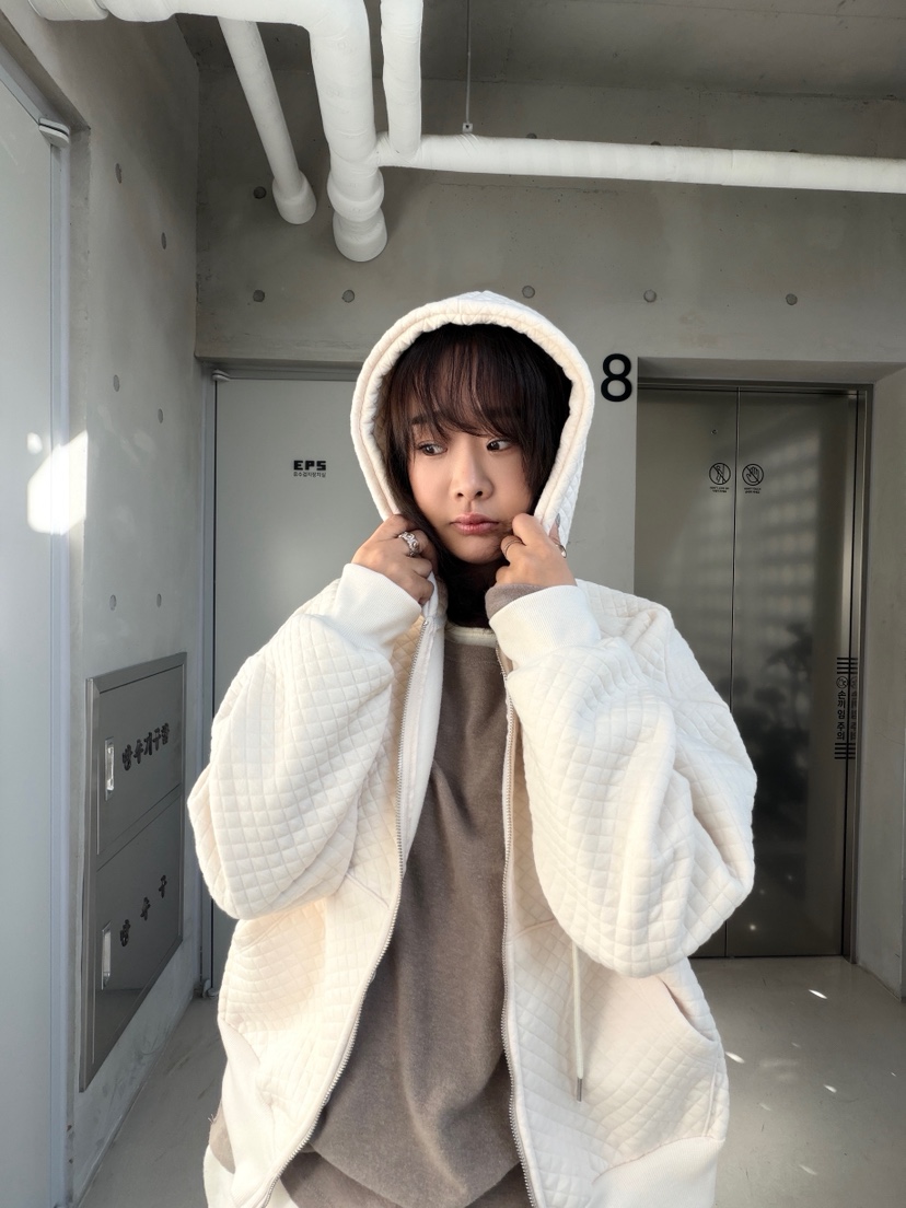 OLI EDIT韓國代購26秋冬菱格絎縫連帽套裝衛衣連帽衫口袋抽繩OLI EDIT衛衣
