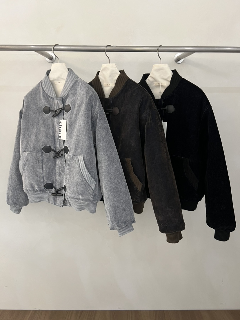 CHAE東大門直郵26秋冬短款牛角扣棉服短款棉服天鵝絨水洗立領CHAE短款棉服
