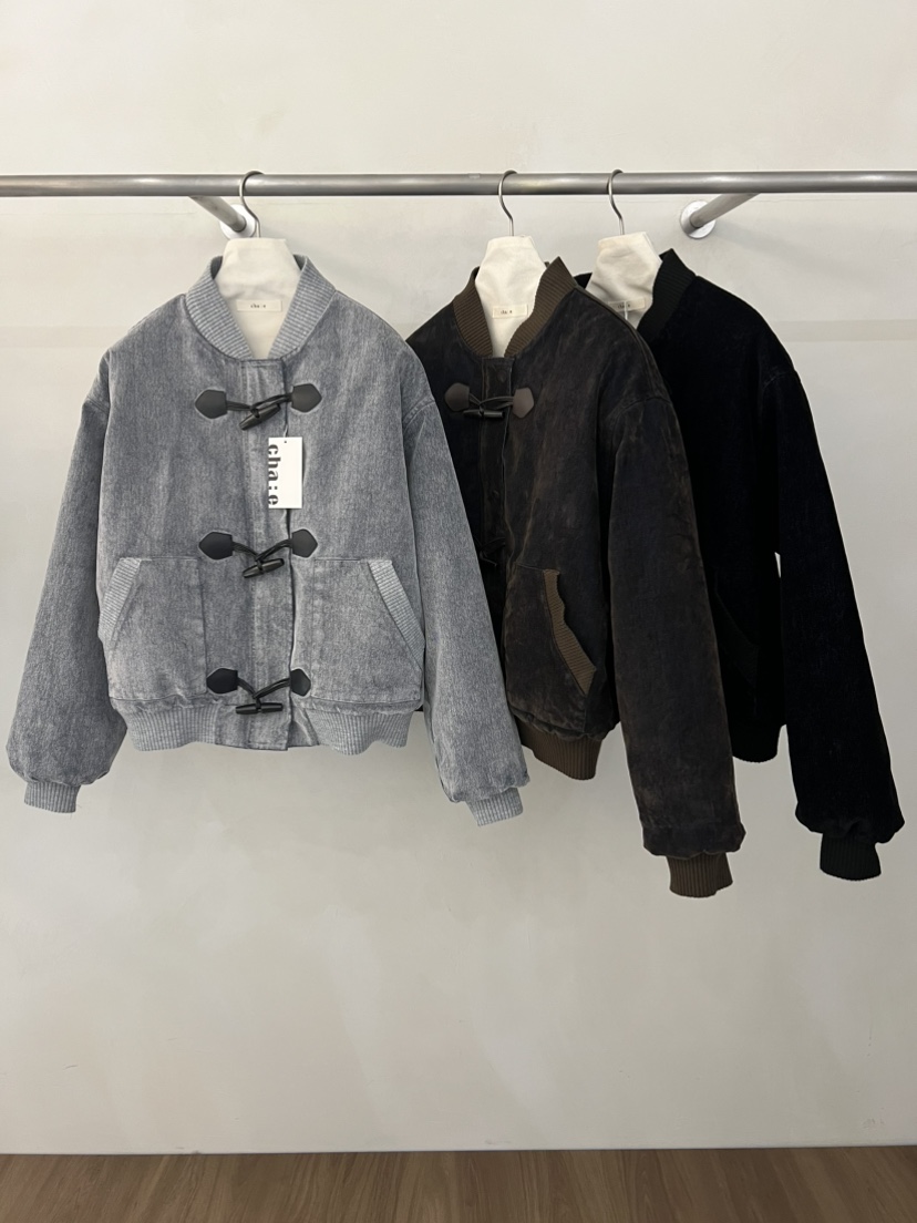 CHAE東大門直郵26秋冬短款牛角扣棉服短款棉服天鵝絨水洗立領CHAE短款棉服
