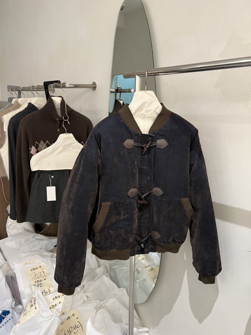 CHAE東大門直郵26秋冬短款牛角扣棉服短款棉服天鵝絨水洗立領CHAE短款棉服圖色2