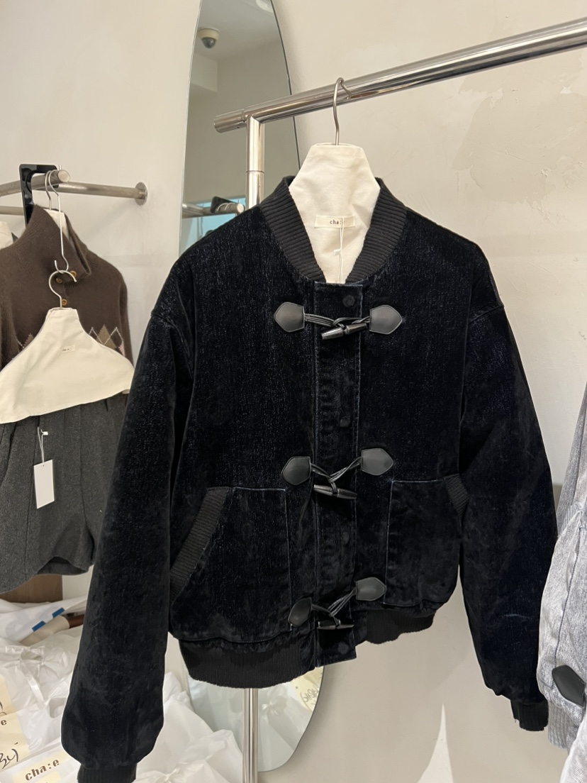 CHAE東大門直郵26秋冬短款牛角扣棉服短款棉服天鵝絨水洗立領CHAE短款棉服圖色3
