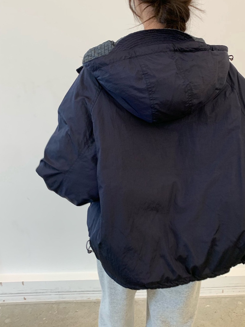 COBALT BLUE東大門實拍26秋季連帽格紋棉服短款棉服羽絨服兩面COBALT BLUE短款棉服