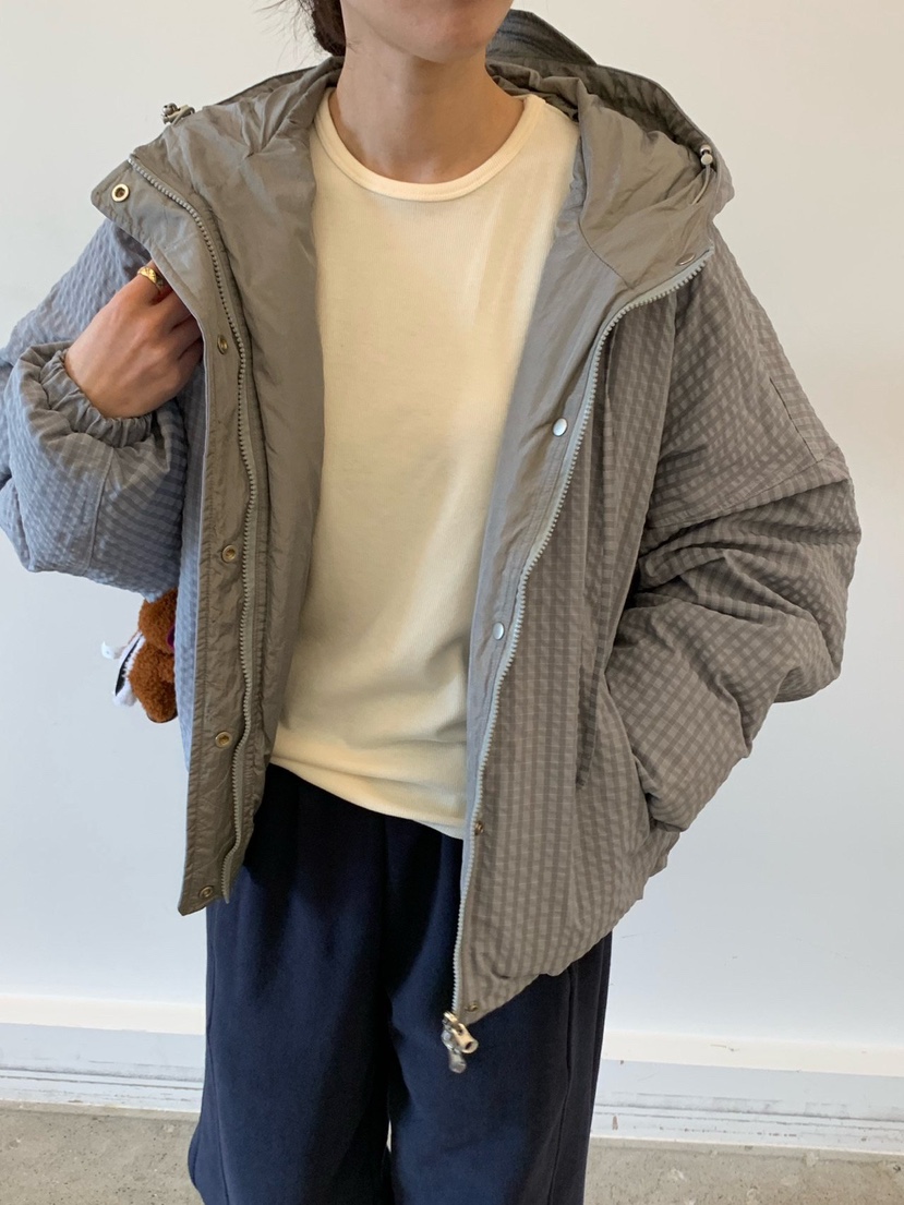 COBALT BLUE東大門實拍26秋季連帽格紋棉服短款棉服羽絨服兩面COBALT BLUE短款棉服圖色1