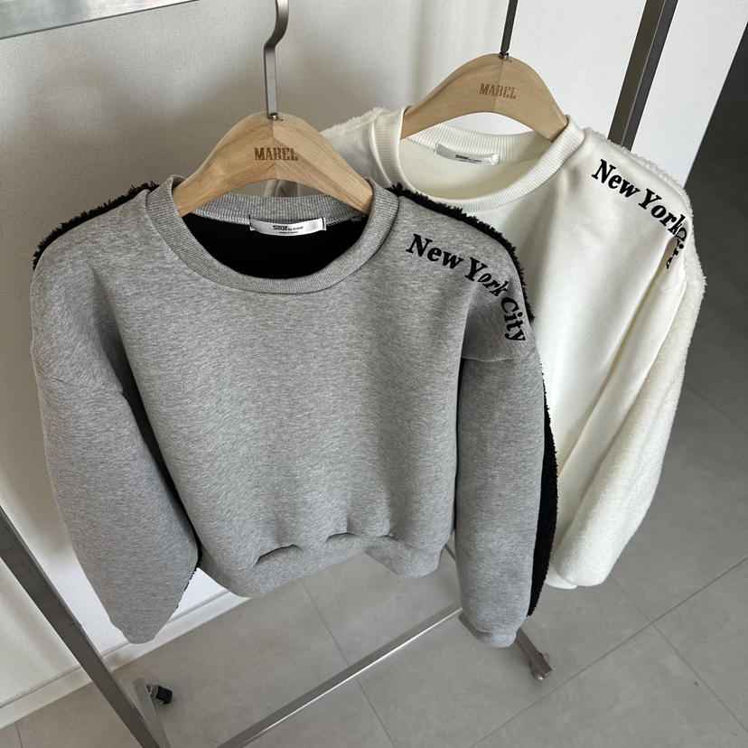 SOUIT by mabel韓國代購26秋冬拼接袖圓領字母衛衣字母刺繡圓SOUIT by mabel衛衣