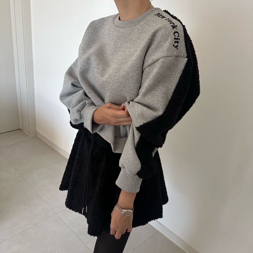 SOUIT by mabel韓國代購26秋冬拼接袖圓領字母衛衣字母刺繡圓SOUIT by mabel衛衣