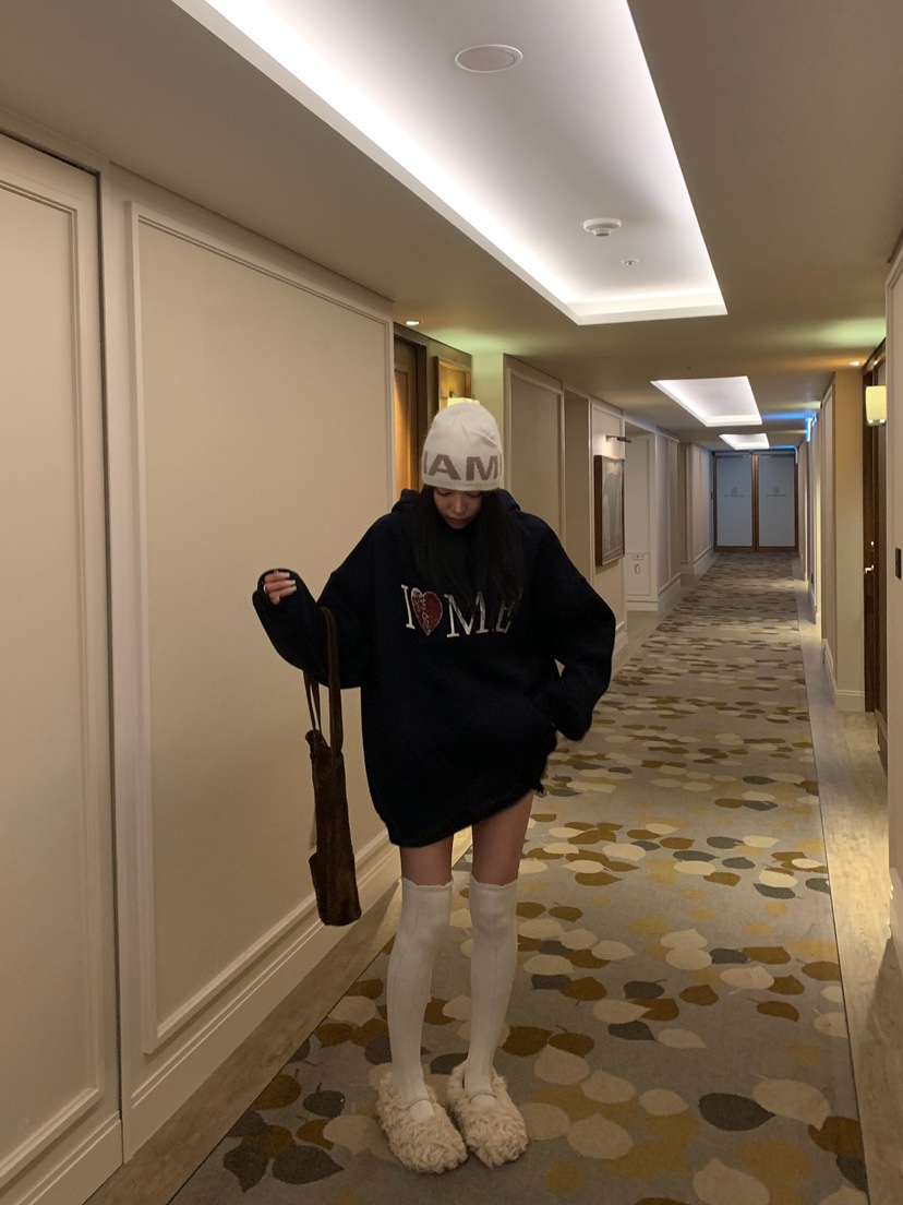 BADCALM韓國直郵26秋冬寬松連帽印花衛衣連帽衫口袋抽繩落肩寬BADCALM衛衣