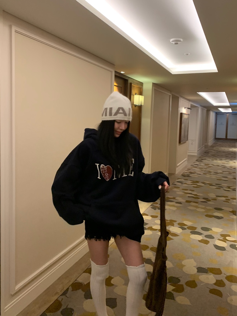 BADCALM韓國直郵26秋冬寬松連帽印花衛衣連帽衫口袋抽繩落肩寬BADCALM衛衣