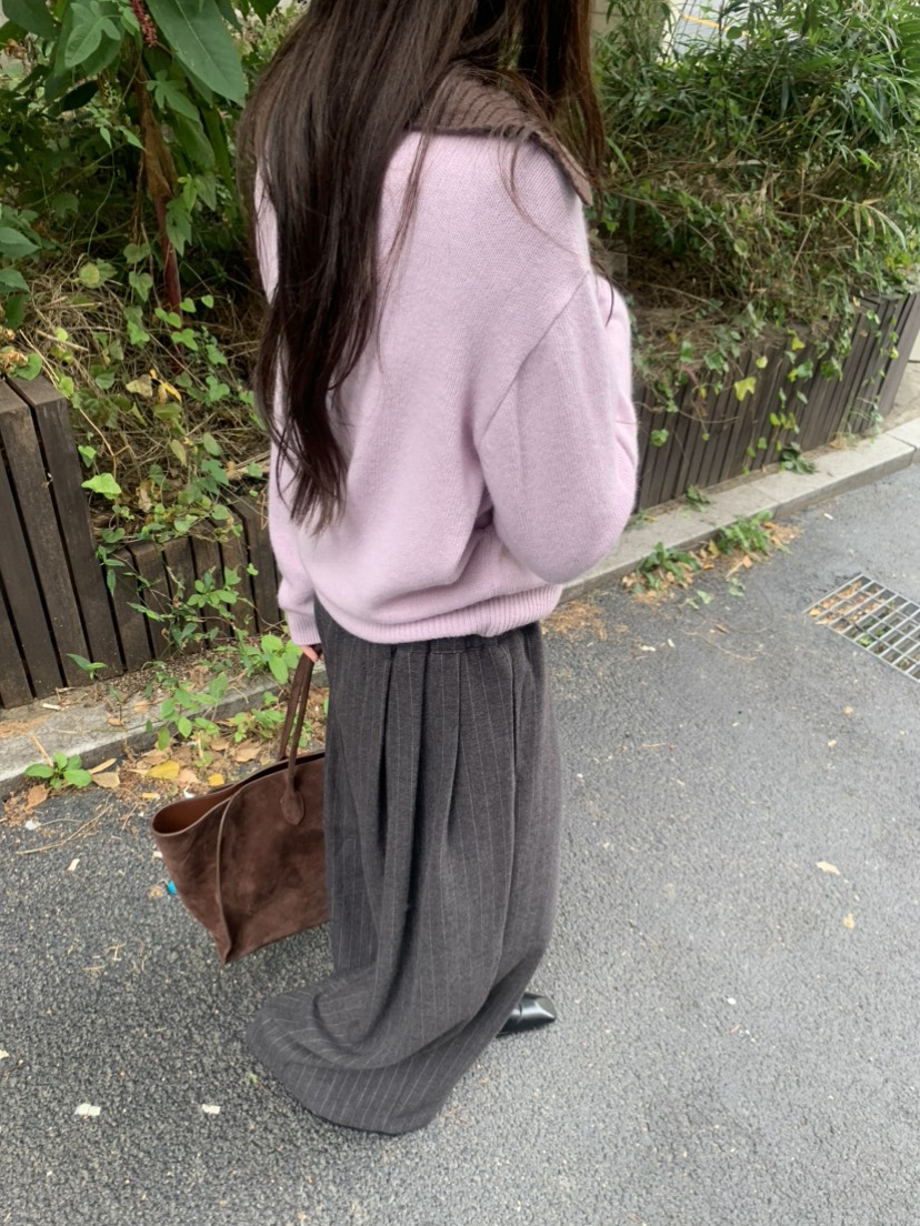 LE AVE東大門實拍26秋冬豎條紋闊腿休閑褲抽繩條紋LE AVE休閑褲