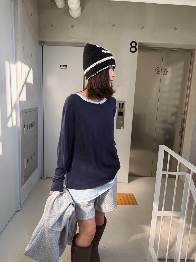 OLI EDIT韓國直郵26秋冬寬松圓領長袖T恤落肩圓領寬松OLI EDIT長袖T恤