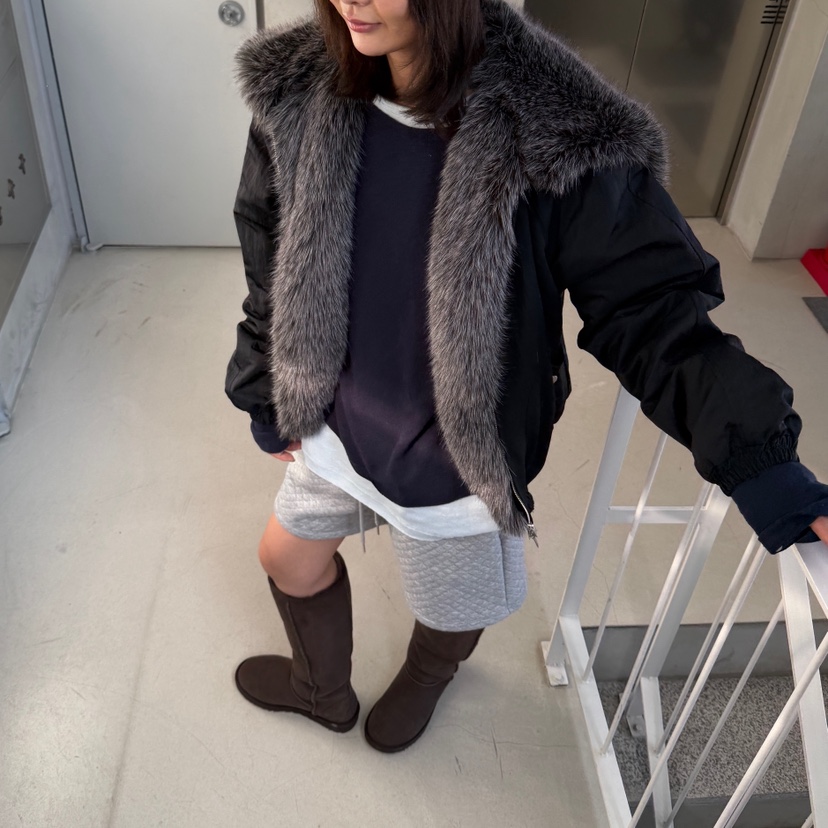 OLI EDIT東大門代購26秋冬毛領短款棉服落肩寬松絎縫OLI EDIT短款棉服