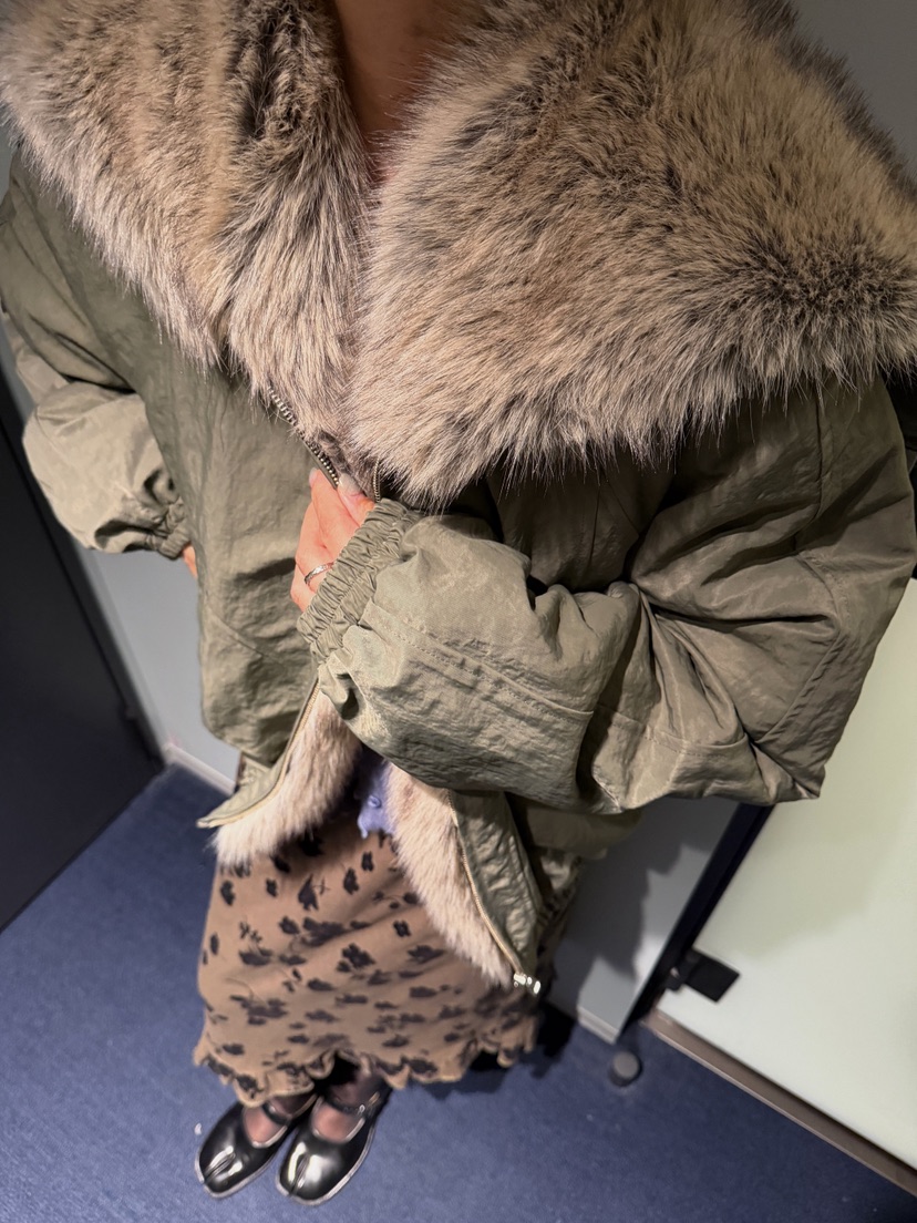 OLI EDIT東大門代購26秋冬毛領短款棉服落肩寬松絎縫OLI EDIT短款棉服