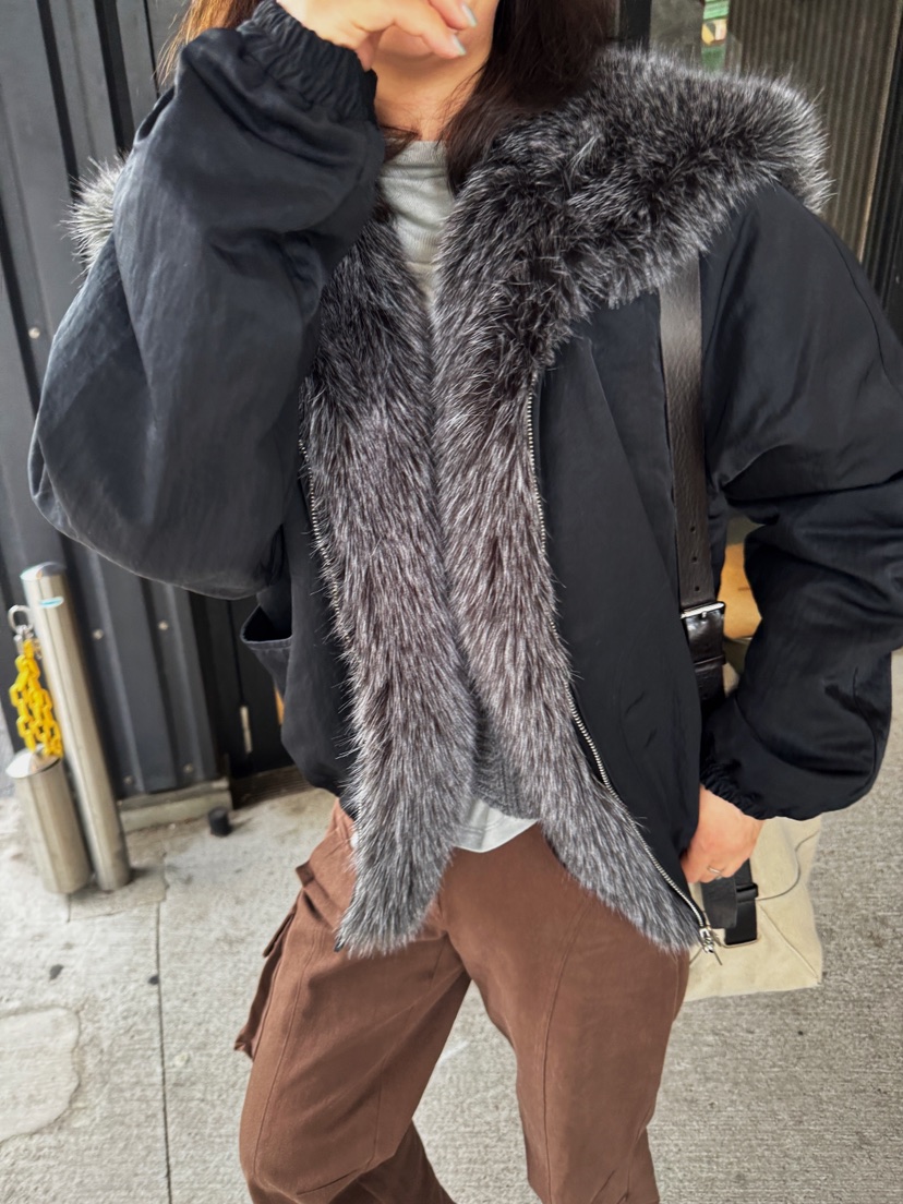 OLI EDIT東大門代購26秋冬毛領短款棉服落肩寬松絎縫OLI EDIT短款棉服
