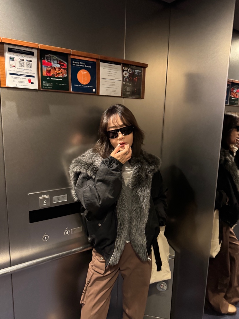 OLI EDIT東大門代購26秋冬毛領短款棉服落肩寬松絎縫OLI EDIT短款棉服