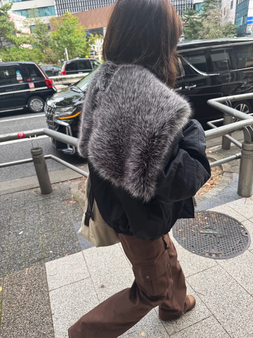 OLI EDIT東大門代購26秋冬毛領短款棉服落肩寬松絎縫OLI EDIT短款棉服