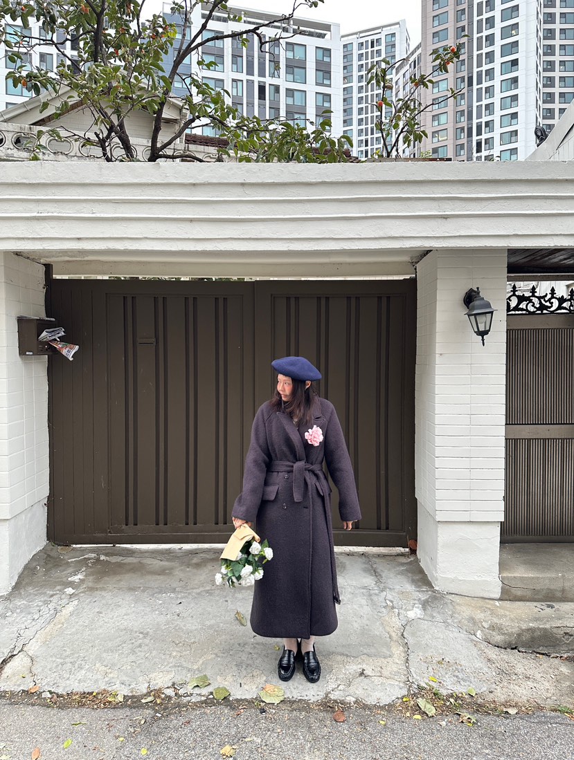 PLATFORM-L東大門代購26秋冬箱型毛呢大衣中長款大衣西裝翻領PLATFORM-L中長款大衣