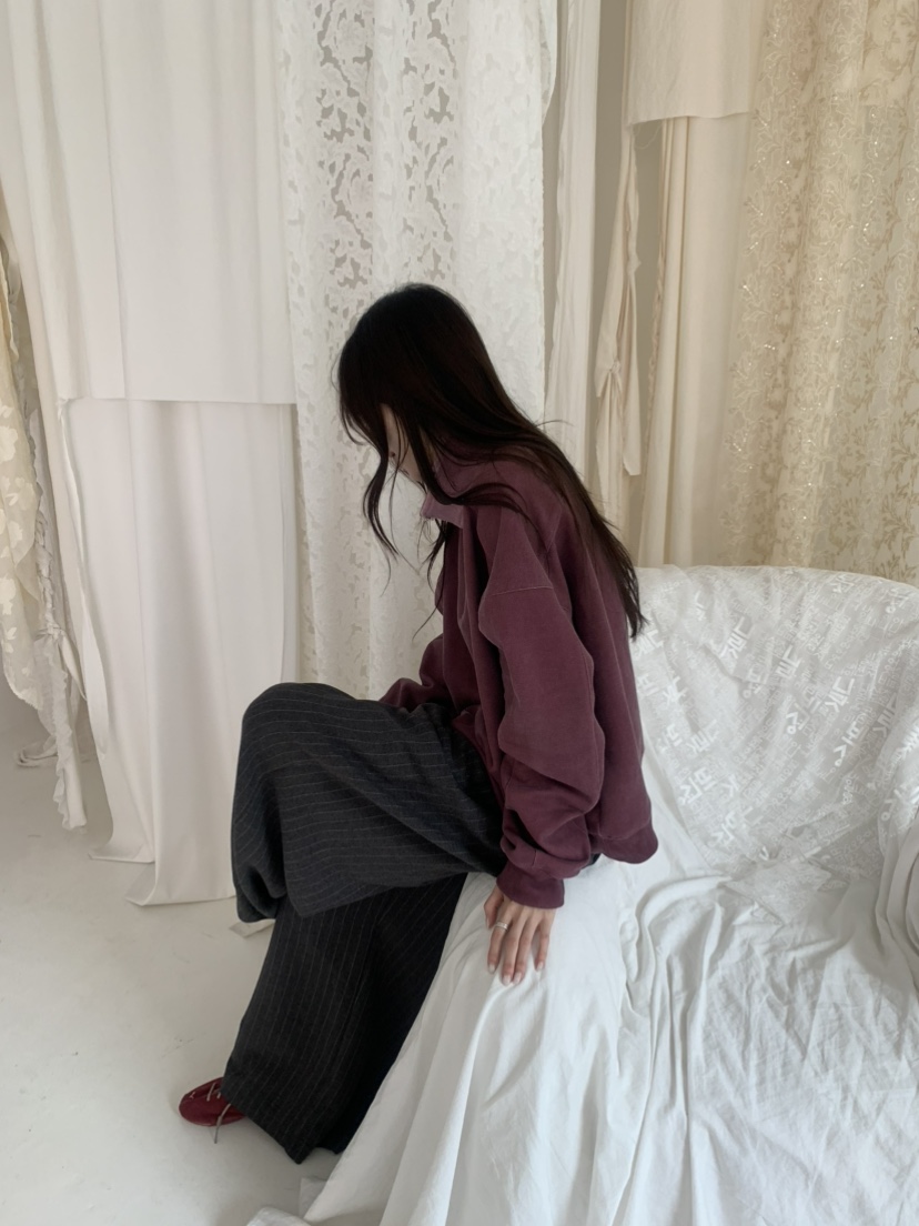 LE AVE韓國代購26秋冬半拉鏈立領麂皮絨衛衣半拉鏈立領落肩LE AVE衛衣
