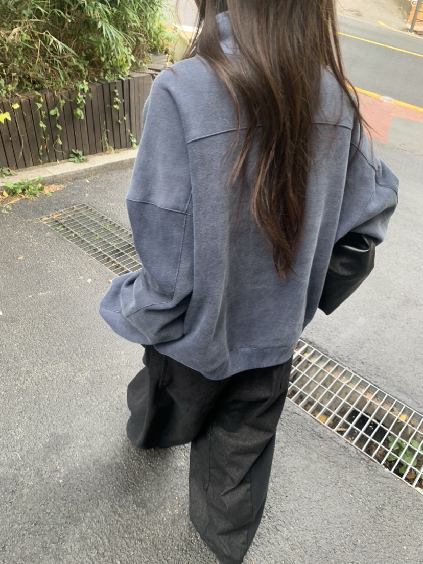 LE AVE韓國代購26秋冬半拉鏈立領麂皮絨衛衣半拉鏈立領落肩LE AVE衛衣