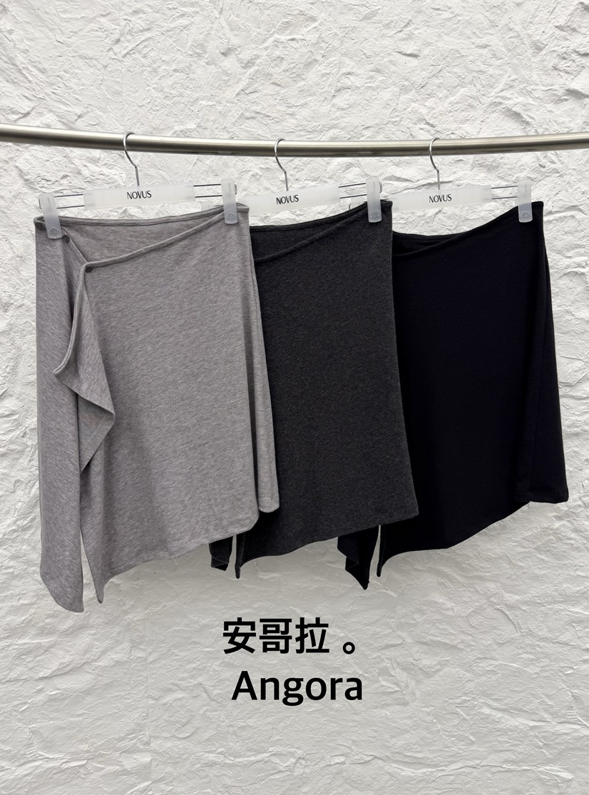 NOVUS東大門代購26秋冬圍裹式中短裙半身裙安哥拉裹身裙NOVUS半身裙/中短裙