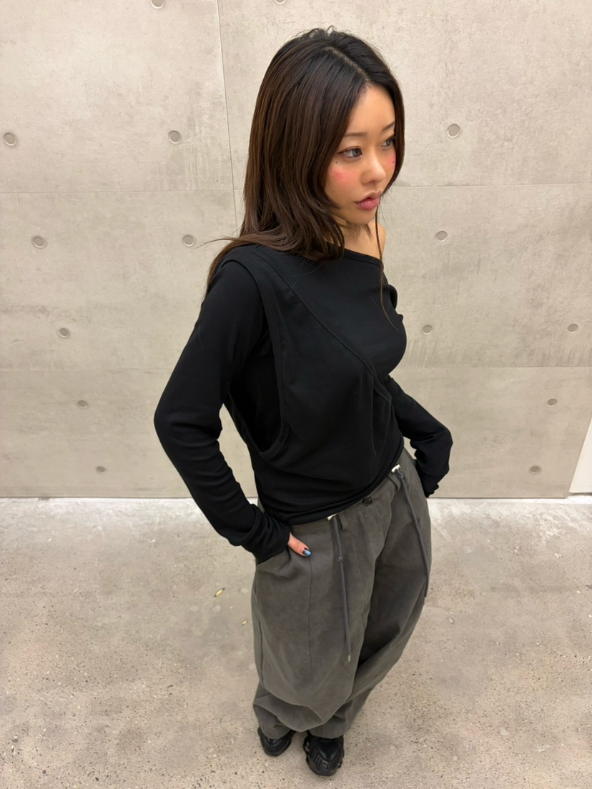 TIPSY韓國直郵26秋冬斜襟兩穿露肩長袖T恤修身TIPSY長袖T恤