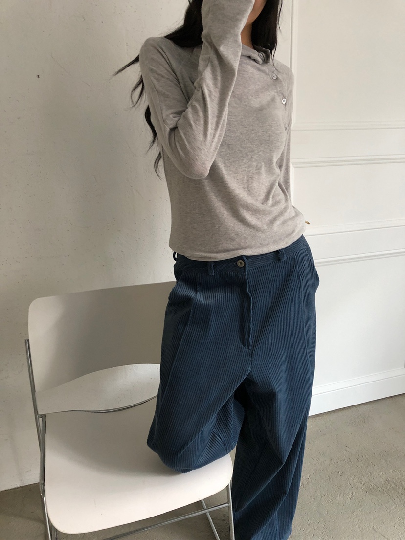 ACORN東大門代購26秋季斜襟扣飾半高領長袖T恤插肩袖高領紐扣ACORN長袖T恤
