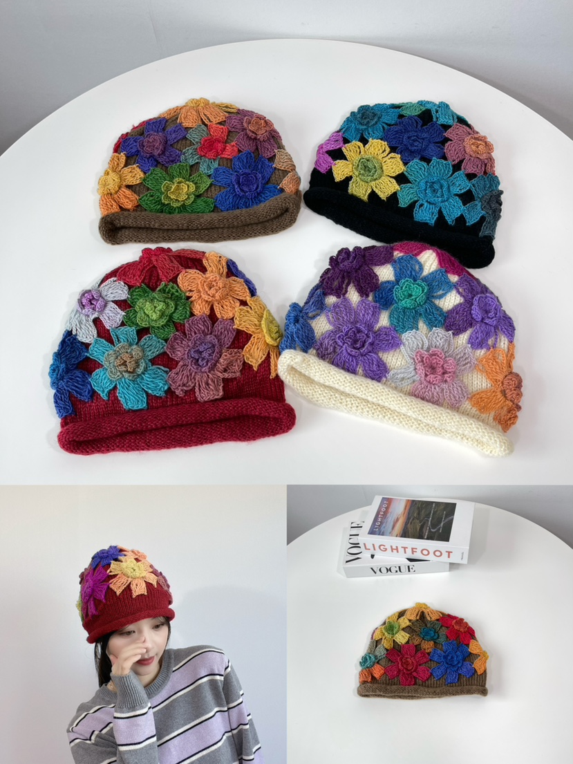 LOVELY HAT東大門直郵26秋冬立體鉤花針織帽帽子LOVELY HAT帽子