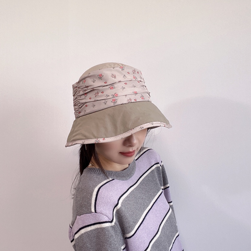 LOVELY HAT東大門直郵26秋冬碎花褶皺寬邊漁夫帽帽子褶皺LOVELY HAT帽子
