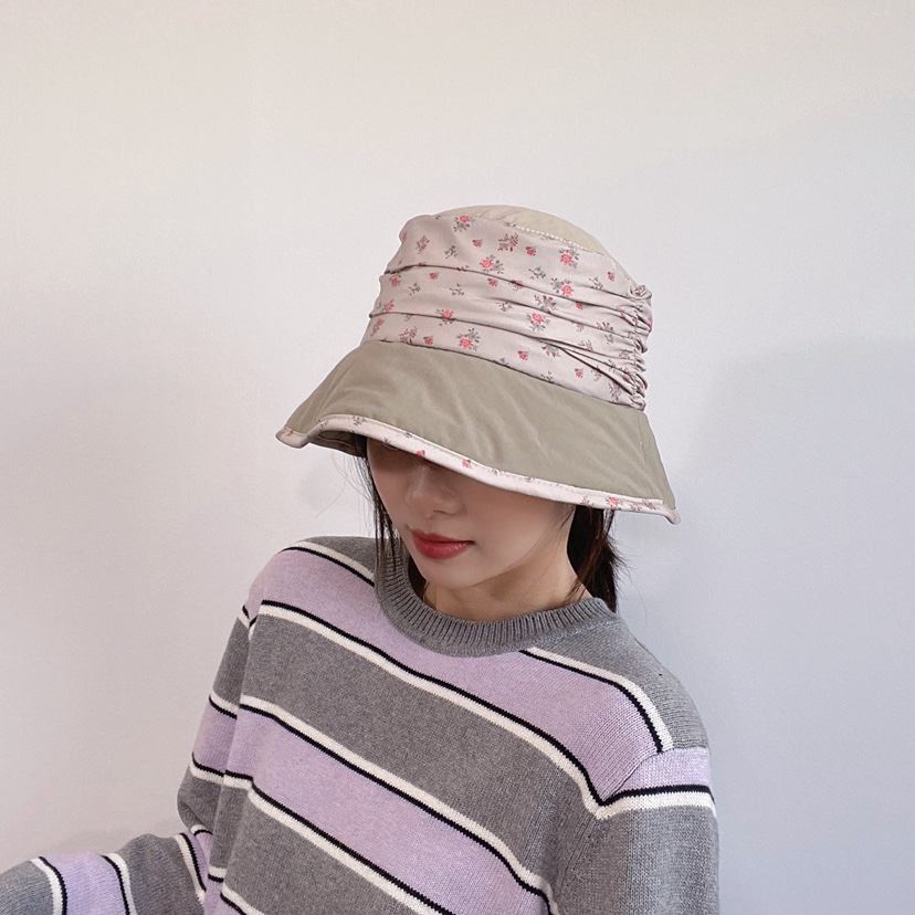LOVELY HAT東大門直郵26秋冬碎花褶皺寬邊漁夫帽帽子褶皺LOVELY HAT帽子