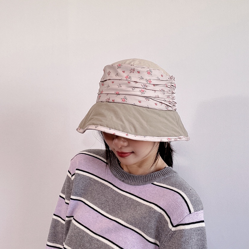 LOVELY HAT東大門直郵26秋冬碎花褶皺寬邊漁夫帽帽子褶皺LOVELY HAT帽子