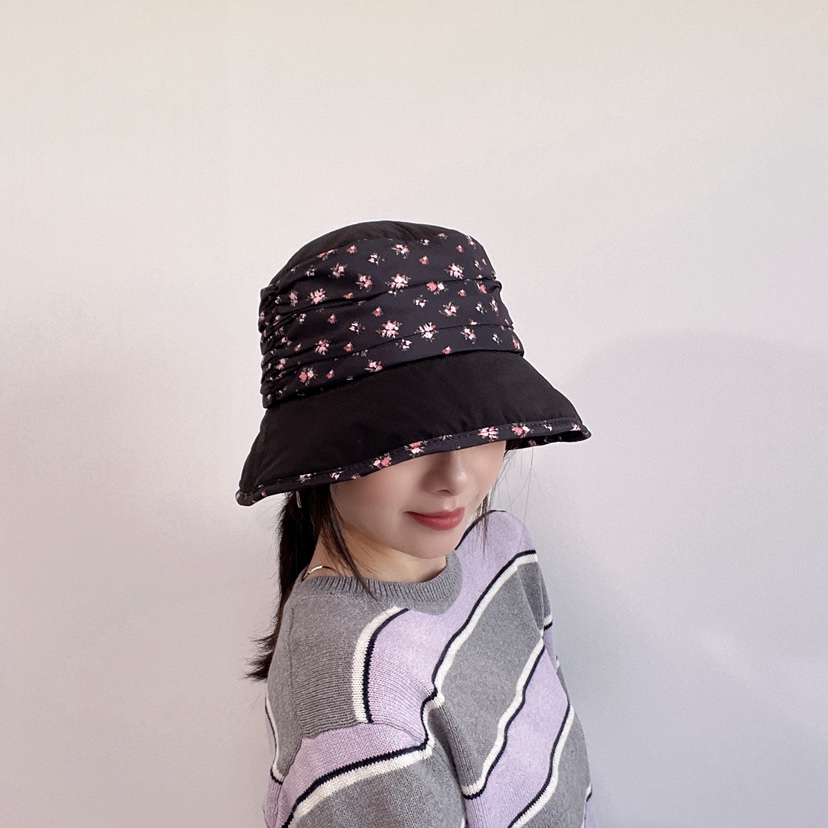 LOVELY HAT東大門直郵26秋冬碎花褶皺寬邊漁夫帽帽子褶皺LOVELY HAT帽子