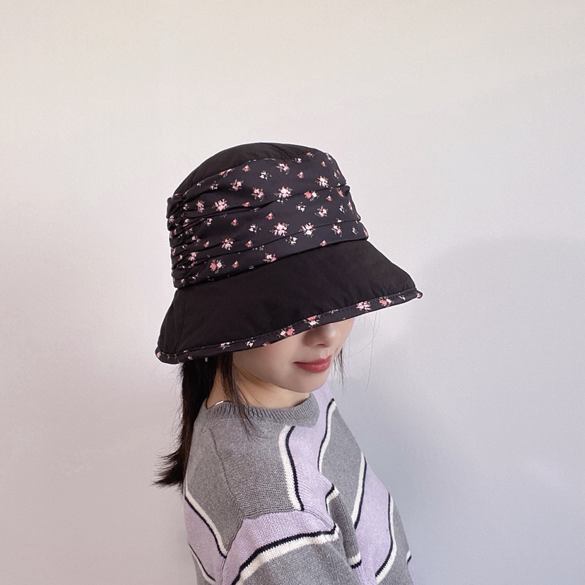 LOVELY HAT東大門直郵26秋冬碎花褶皺寬邊漁夫帽帽子褶皺LOVELY HAT帽子