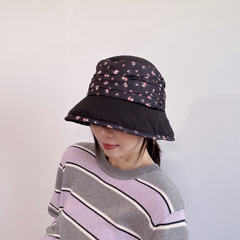 LOVELY HAT東大門直郵26秋冬碎花褶皺寬邊漁夫帽帽子褶皺LOVELY HAT帽子