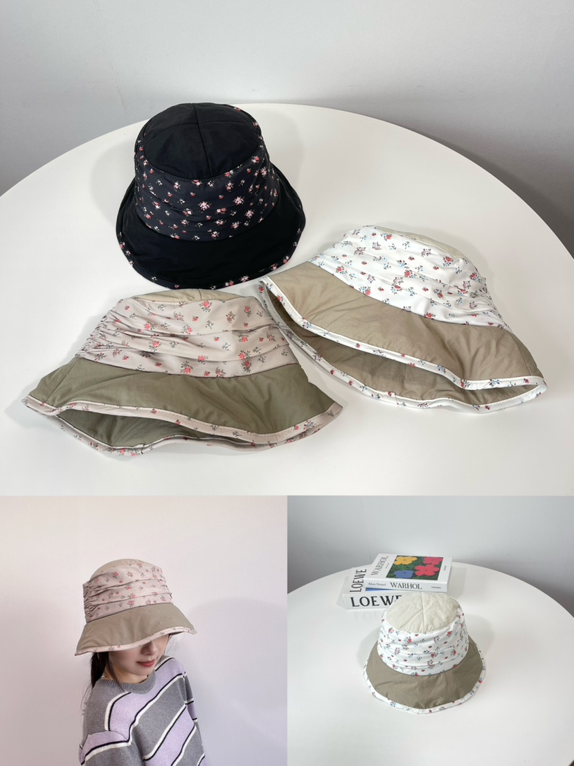 LOVELY HAT東大門直郵26秋冬碎花褶皺寬邊漁夫帽帽子褶皺LOVELY HAT帽子