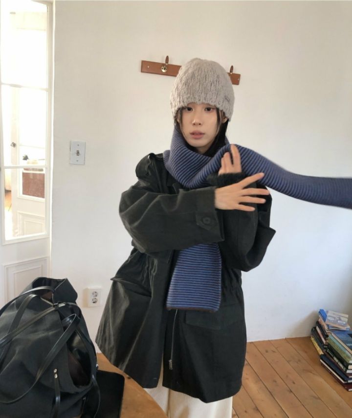 EBADA東大門代購26秋季條紋針織短款圍巾披肩針織羅紋條紋EBADA圍巾/披肩