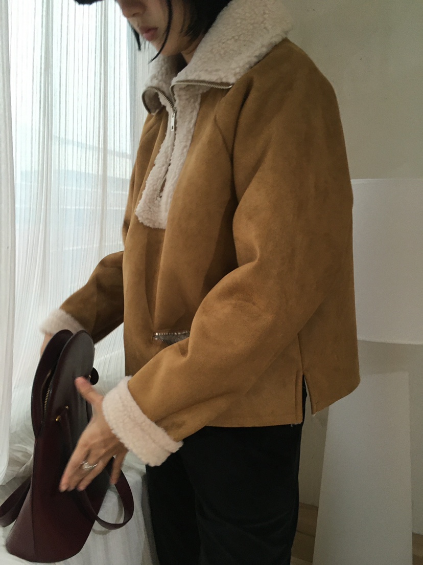 TREMA東大門直郵26秋冬半拉鏈羊羔毛短款夾克半拉鏈直筒短款翻TREMA夾克