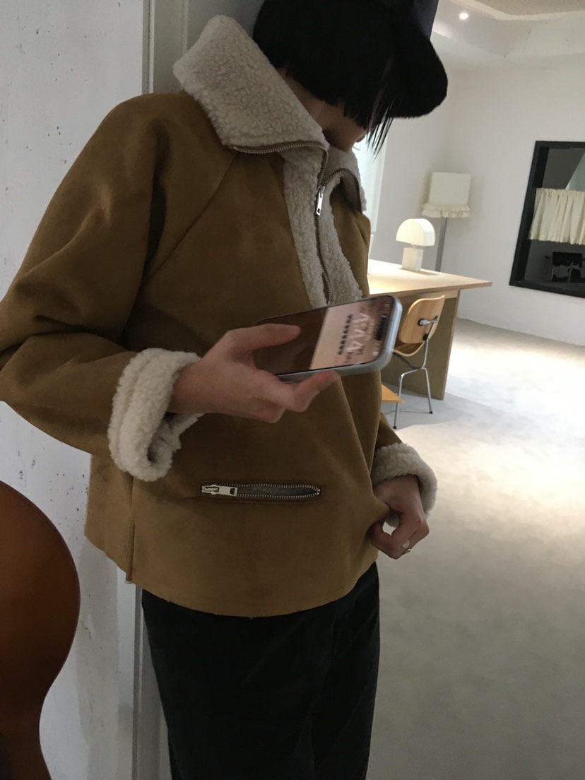 TREMA東大門直郵26秋冬半拉鏈羊羔毛短款夾克半拉鏈直筒短款翻TREMA夾克