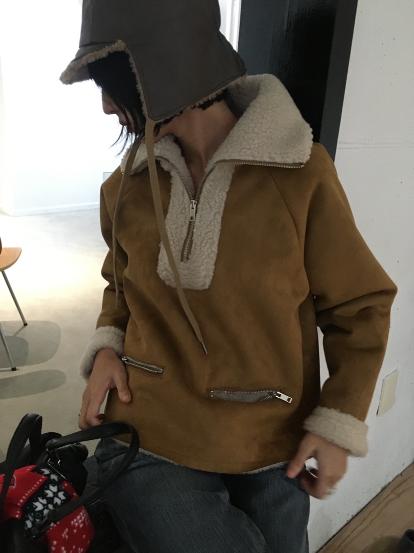 TREMA東大門直郵26秋冬半拉鏈羊羔毛短款夾克半拉鏈直筒短款翻TREMA夾克