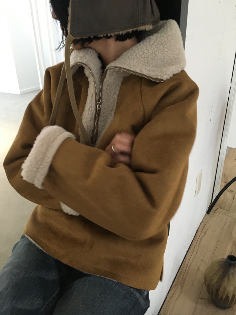 TREMA東大門直郵26秋冬半拉鏈羊羔毛短款夾克半拉鏈直筒短款翻TREMA夾克