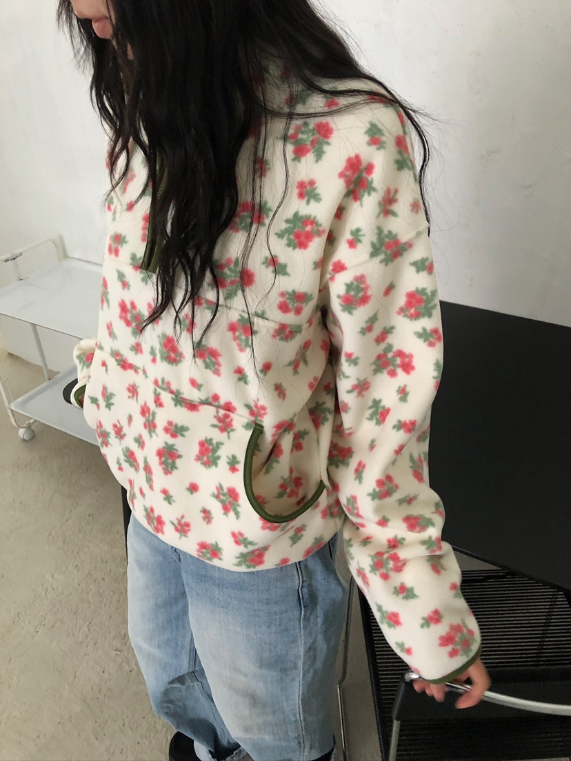 ACORN韓國代購26秋季碎花搖粒絨半拉鏈衛衣半拉鏈立領抽繩落肩ACORN衛衣