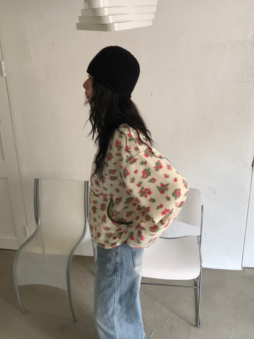 ACORN韓國代購26秋季碎花搖粒絨半拉鏈衛衣半拉鏈立領抽繩落肩ACORN衛衣