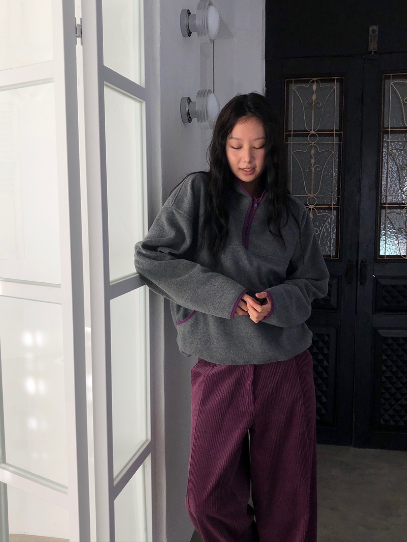 ACORN韓國代購26秋季碎花搖粒絨半拉鏈衛衣半拉鏈立領抽繩落肩ACORN衛衣