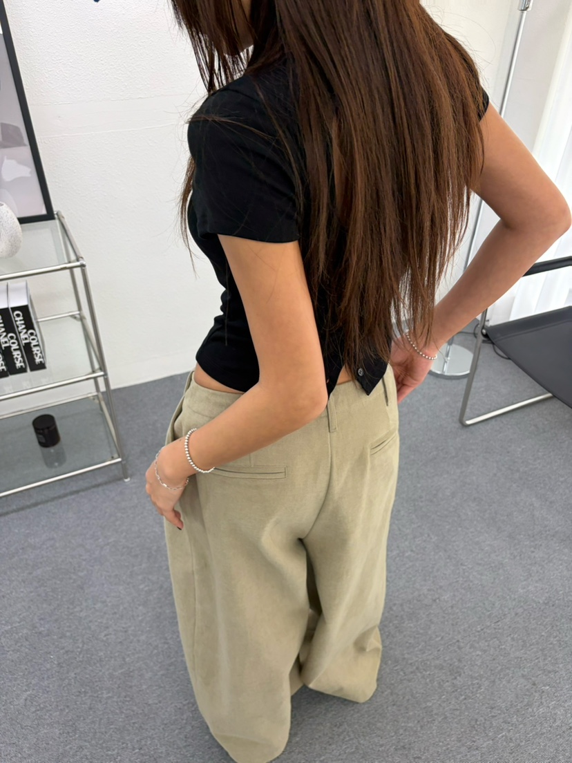 TIPSY東大門代購26秋冬抽繩闊腿休閑褲 街頭風抽繩寬松TIPSY休閑褲