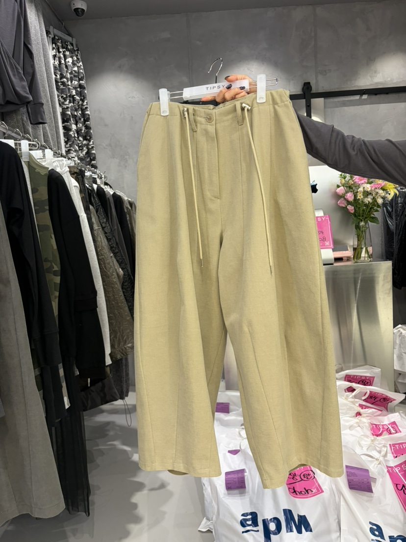 TIPSY東大門代購26秋冬抽繩闊腿休閑褲 街頭風抽繩寬松TIPSY休閑褲圖色1