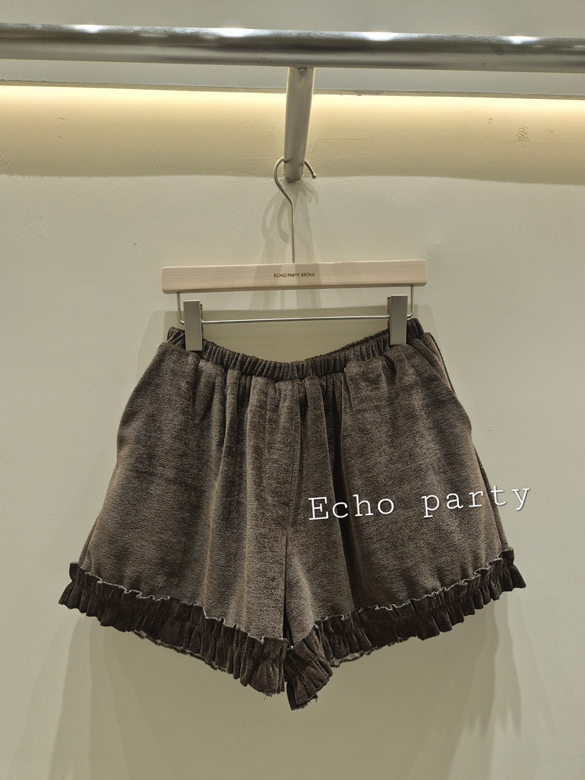 Echo party韓國代購26秋冬荷葉邊燈芯絨短褲荷葉邊寬松Echo party短褲圖色1